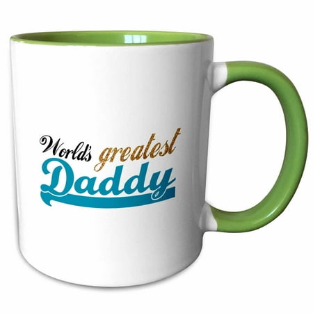 3dRose Worlds Greatest Daddy - Best dad in the world - blue text on white - good for fathers day - Two Tone Green Mug, (Best Text Alert Tones)