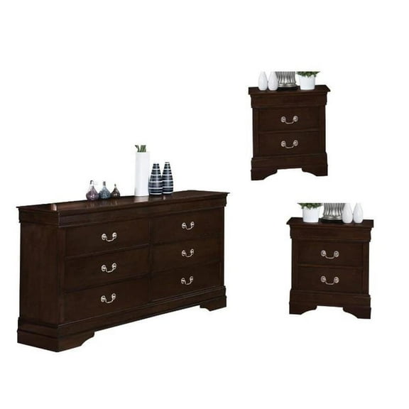 Coaster Louis Philippe 3PC Set with Dresser and 2 Nightstands in Brown