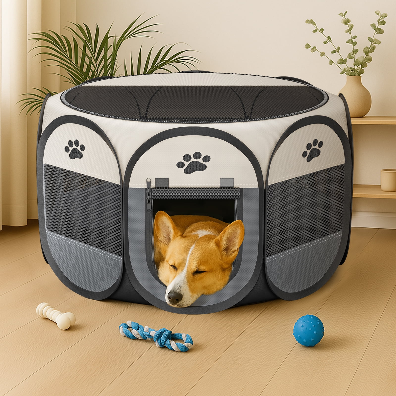 LAKWAR Pet Playpen for Indoor Cats Enclosed, Portable Foldable Dog Playpen Outdoor Tent Crate Cage with Zipper Top Cover Door for Kitten Puppy Outside Rv Car Camper-S