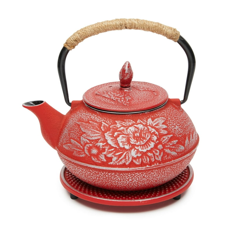 Red Cast Iron Teapot Tea Pot Dragonfly Vintage Asian Style Cool Heavy