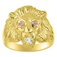 thumbnail image 1 of RYLOS Lion Head Ring with Gemstone Eyes & Diamond Mouth – Fun Designer Rings in Yellow Gold Plated Silver Pink Ice Size 11, 1 of 7