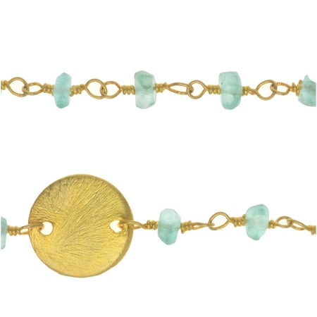 Apatite Wire - Apatite Gemstone And Gold Paillette Gold Vermeil Wire Wrapped Chain 3mm Rondelles - By In.