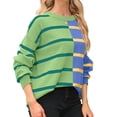 thumbnail image 2 of Womens Striped Pullover Sweater Crew Neck Long Sleeve Knitted Color Block Casual Loose Lightweight Sweaters for Women, 2 of 5