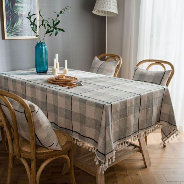 Nappe Rétro Bohème à Rayures Colorées avec Pompons en Dentelle, Coton et Lin, Imperméable, Style Ferme, Housse de Table, Décoration de Table pour Salle à Manger, Restaurant, Fête