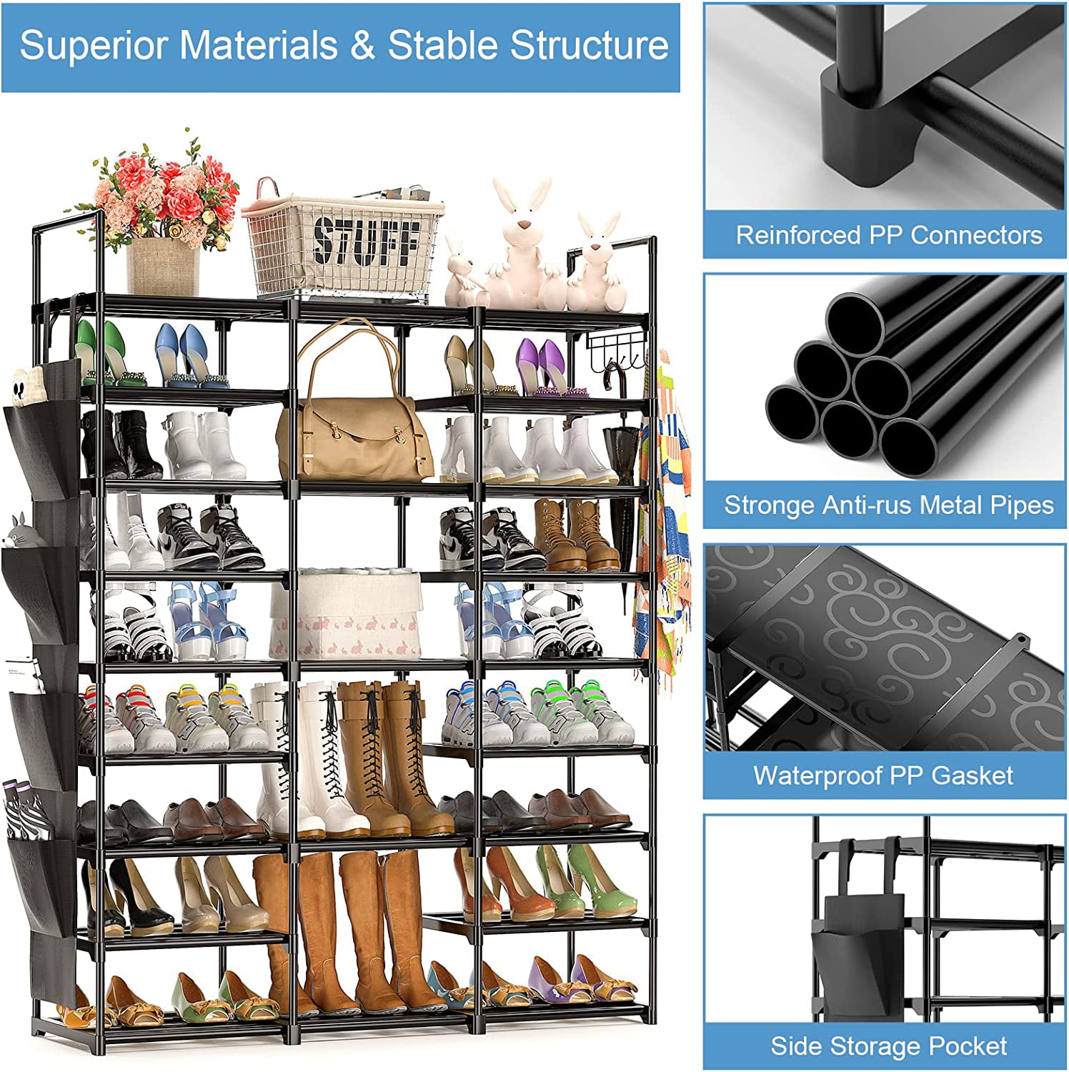 9-Tier: Shoe Rack Metal Storage