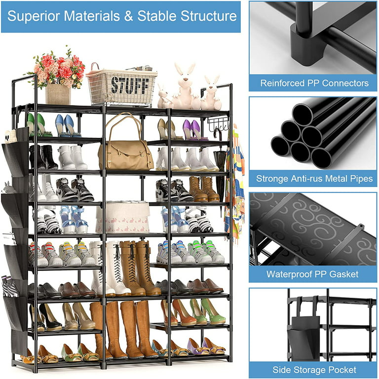 Buy 9 Tiers Shoe Rack Metal Shoe Storage Shelf Free Standing Large