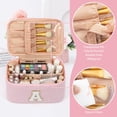 thumbnail image 2 of Bolsa de maquillaje OCHEAL Monogram con soporte para brochas de nailon rosa, 2 of 9