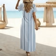 thumbnail image 4 of Woman's Dress Ndbuld Women's Loose Short Sleeved Round Neck Fashion Bohemian Flared Split Floor-Length Maxi Dress Light Blue S, 4 of 7