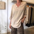 thumbnail image 3 of Women's Casual V Neck Solid Color T-Shirt Three Quarter Sleeve Top, 3 of 5