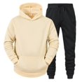 thumbnail image 1 of 2Pcs/Set Long Sleeve Elastic Waist Mid-rise Thickened Sportswear Set Men Winter Solid Color Pockets, 1 of 5