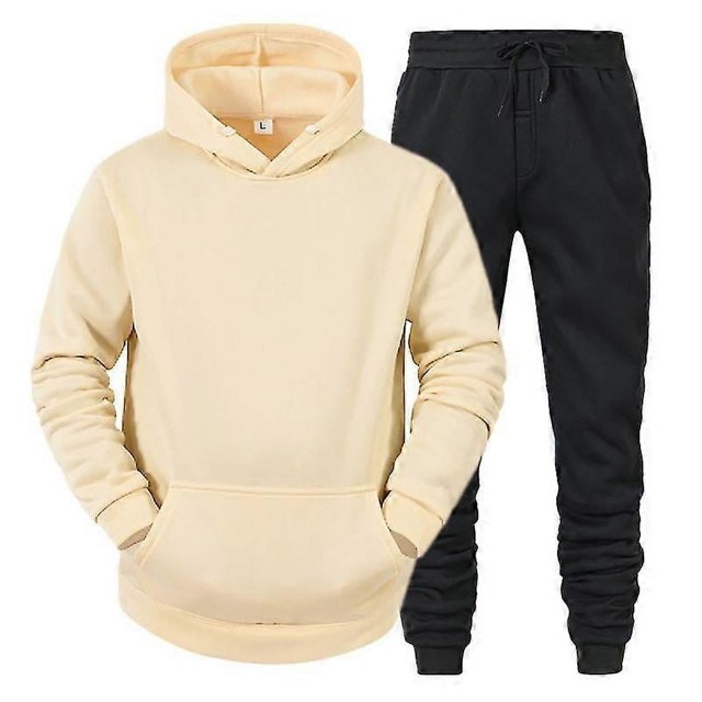 2Pcs/Set Long Sleeve Elastic Waist Mid-rise Thickened Sportswear Set Men Winter Solid Color Pockets