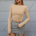 thumbnail image 6 of Ovticza Women's Boat Neck Tops Long Sleeve Shirts Casual Slim Fitted Tee Shirts Solid Color Fall Basic Clothes Khaki S, 6 of 6
