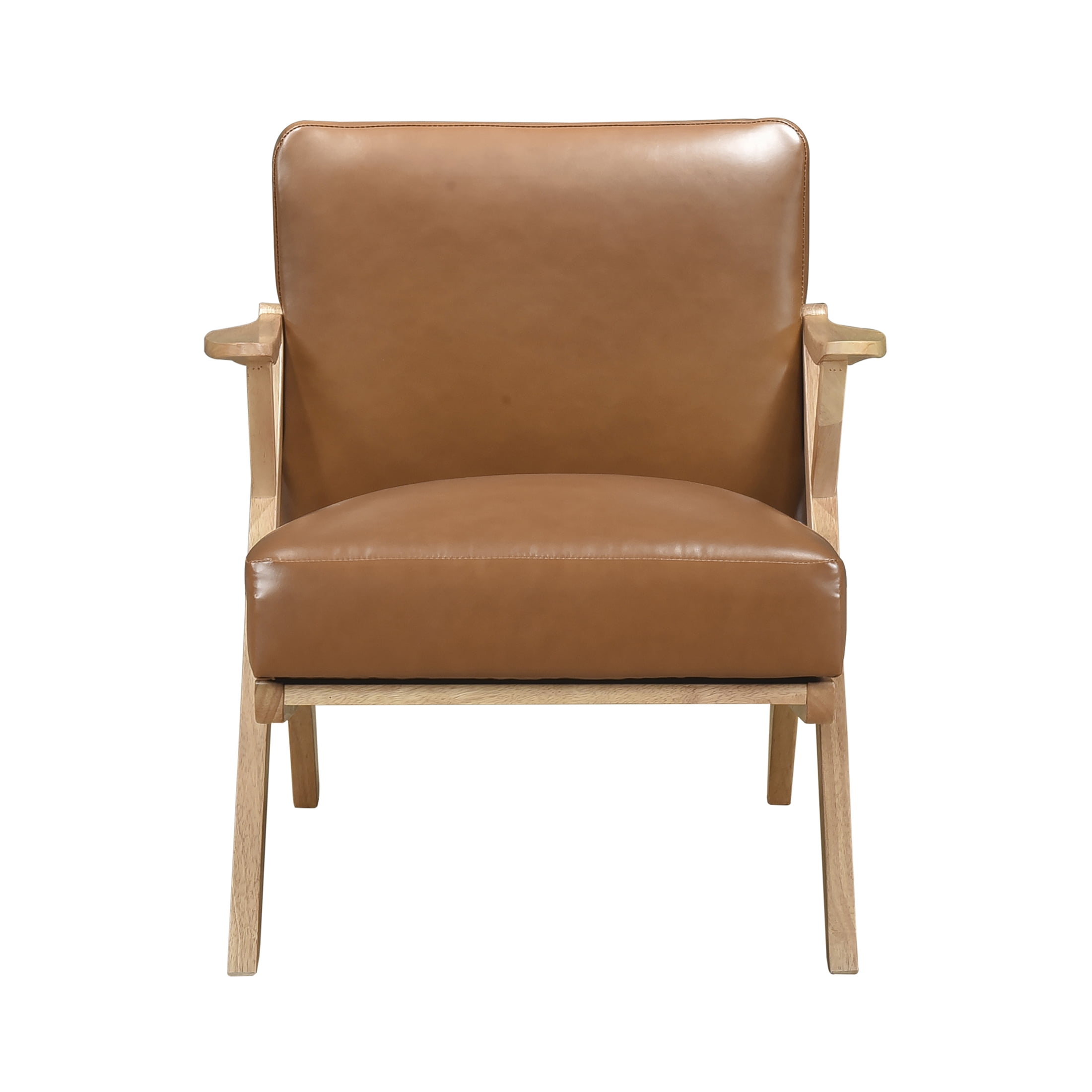 OakvillePark Loxbury Faux Leather Accent Chair, Brown/Natural Wood