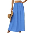thumbnail image 5 of Women's Eyelet Embroidered Tiered Maxi Skirt High Waist Elastic A-Line Lightweight Breathable Casual Summer Beach Skirt with Pockets Blue S, 5 of 7