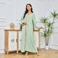 thumbnail image 3 of SpringTTC Women's Fashion Muslim Solid Long Sleeve V-Neck Loose Waist Maxi Dress With Belt, 3 of 4