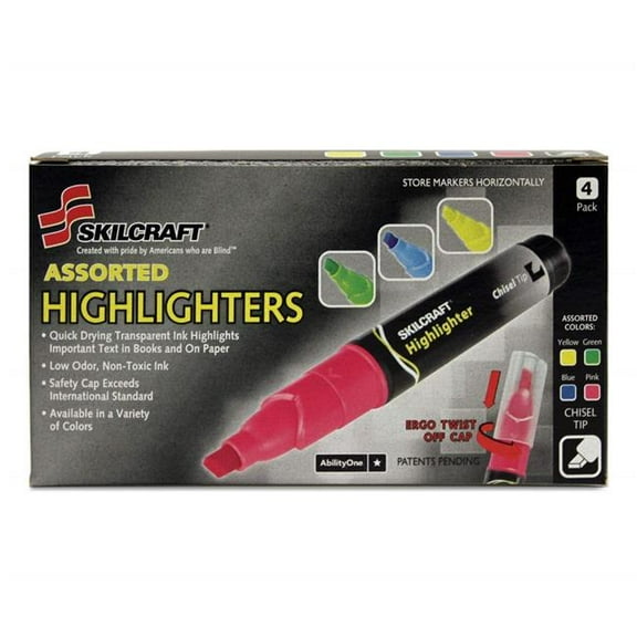 AbilityOne NSN3837938 Highlighter Marker Set, Assorted Color - Pack of 4