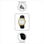 Casio Black Leather Gold Bezel Quartz Mens Watch MTP-V001GL-7BUDF