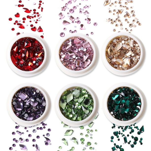 cajas de diamantes de imitación para uñas con parte posterior plana, gemas para uñas, cristales de imitación para uñas, piedras para uñas en 3D, diamantes para uñas, joyería para uñas,