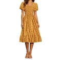 thumbnail image 2 of VBVC Women's Smocked Square Neck Floral Midi Dress , Ladies' Short Puff Sleeve Tiered Dress , Summer Casual A-Line Dress For Women, M-4XL, 2 of 6