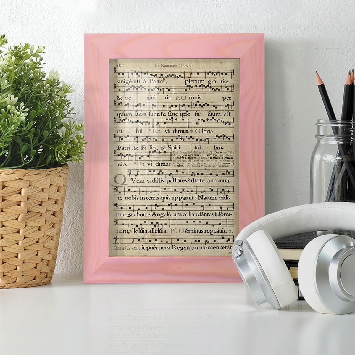 Vellum Songbook III -Framed Print w/glass-Sunset Pink