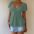 thumbnail image 6 of Summer Short Sleeves Lace Up Openwork T Shirt Casual Baggy Elegant Tshirts Square Neck Swing Tops Loose Pleated Tee Shirts, 6 of 7