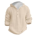 thumbnail image 3 of Tiijoy Boys Summer Linen Hooded Shirt Beach Solid Color Long Sleeve Henley Shirt, Sizes 4-17, 3 of 3