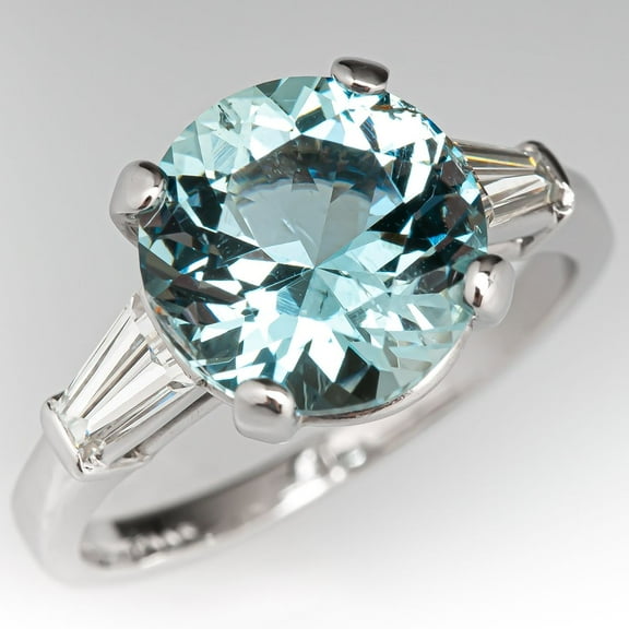 Round Cut Aquamarine Ring Natural Aquamarine Ring 925 Sterling Silver Ring March Birthstone Ring Moissanite Accented Ring