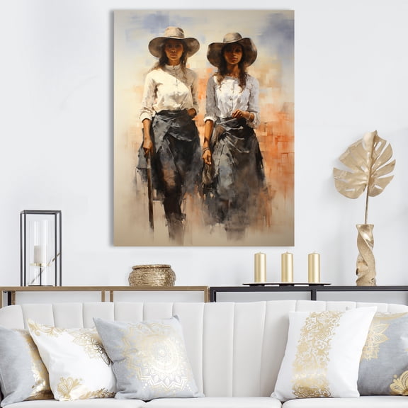 Designart "Grace of Western Cowgirls III" People Canvas Wall Art - Southwestern Black Cowgirls Hallway Wall Art Decor