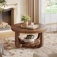 thumbnail image 2 of Tribesigns 2-Tier Round Coffee Table, Circle Coffee Table with Storage, Modern Accent Center Table for Living Room, Thick Tabletop & Base, Rustic Brown, 2 of 7