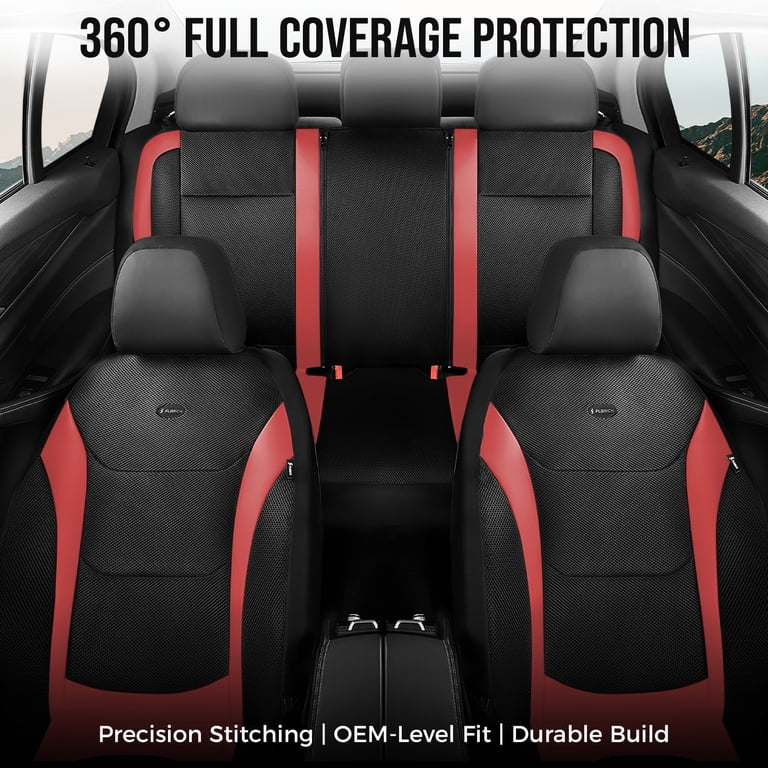 FLORICH Leather Mesh Full Set Seat Covers, Black & Red photo 3