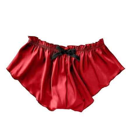 Wedfrse Sexy Underwear No Show Underwear Satin Silk Women Pajamas S-XXXL Floral Shorts Sexy Lace Underwear Flowers Womens Underwear Panties for Women Cheeky Underwear Red 3XL