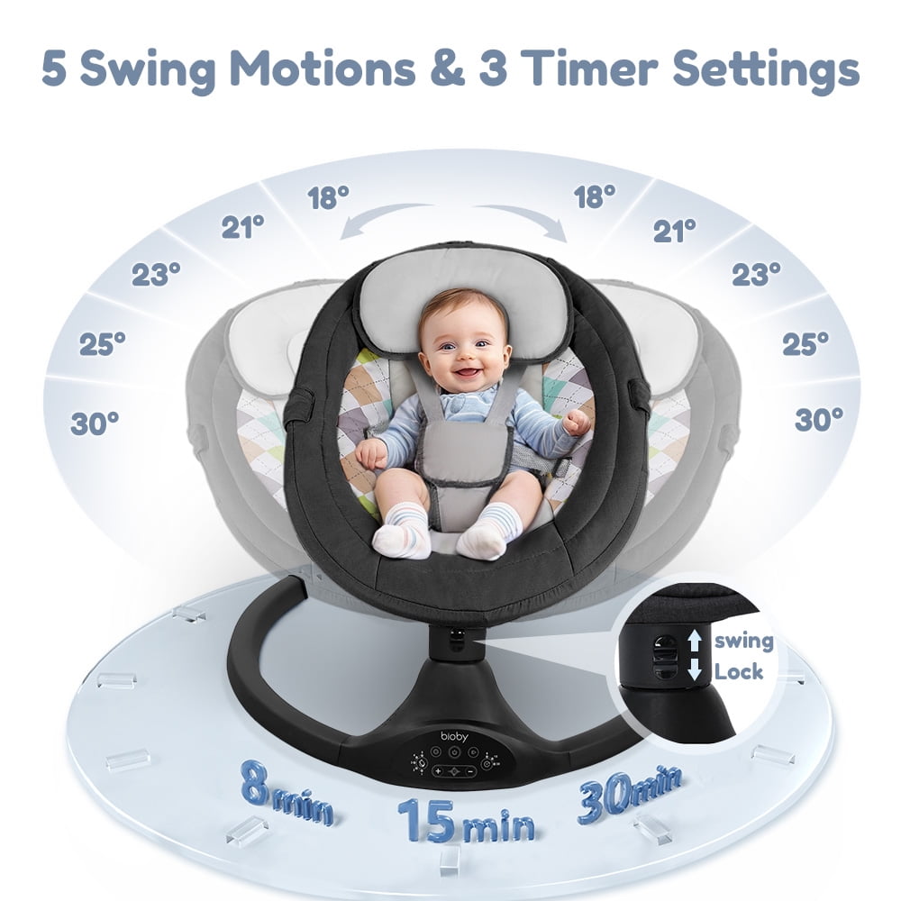 Electric Baby Swing, Caveen Infant Swing Rocker with Remote Control, 5 Sway Speeds, Bluetooth Music, Black