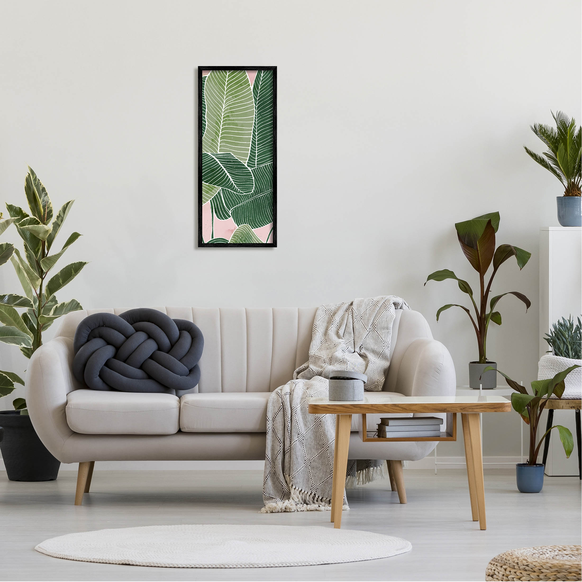 Pink Tropical Patterned Leaves Botanical & Floral Graphic Art Black Framed Art Print Wall Art