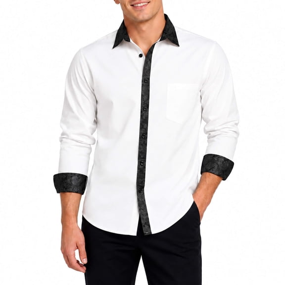 AZoiNM Men's Embroidered Long Sleeve Casual Shirt Loose Fit Button Down Polyester Top