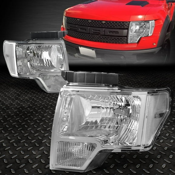 NUVISION for 09-14 Ford F150 Pickup OE Style Chrome Housing Clear Corner Headlight Lamps