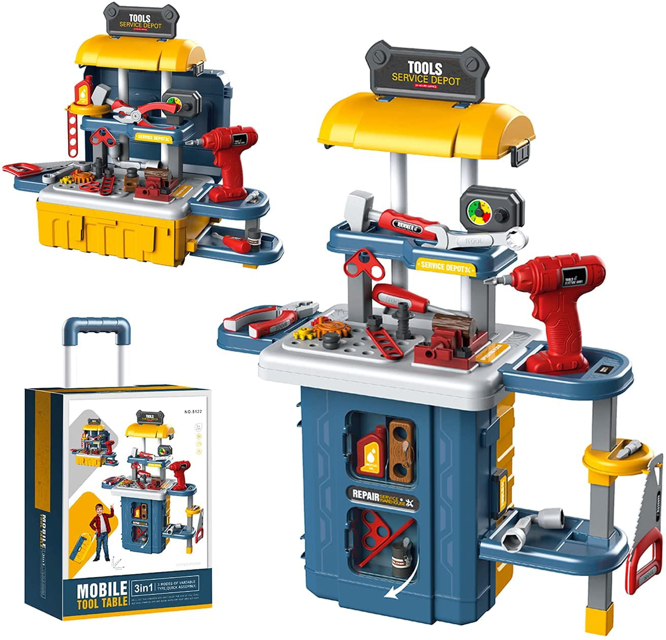 Construction Workbench with Toy Tools Set CUTE STONE Kids Tool Workbench Take Apart Dinosaur Toy Building Blocks Electric Drill Pretend Play Workshop & Toolbench for Toddlers