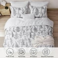 thumbnail image 4 of PHF 3 Pieces Printed Comforter Set King Size, Lightweight Botanical Floral Bed in a Bag, Ultra Soft Bedding Set with 1 Reversible Comforter and 2 Pillow Shams, White, 4 of 7