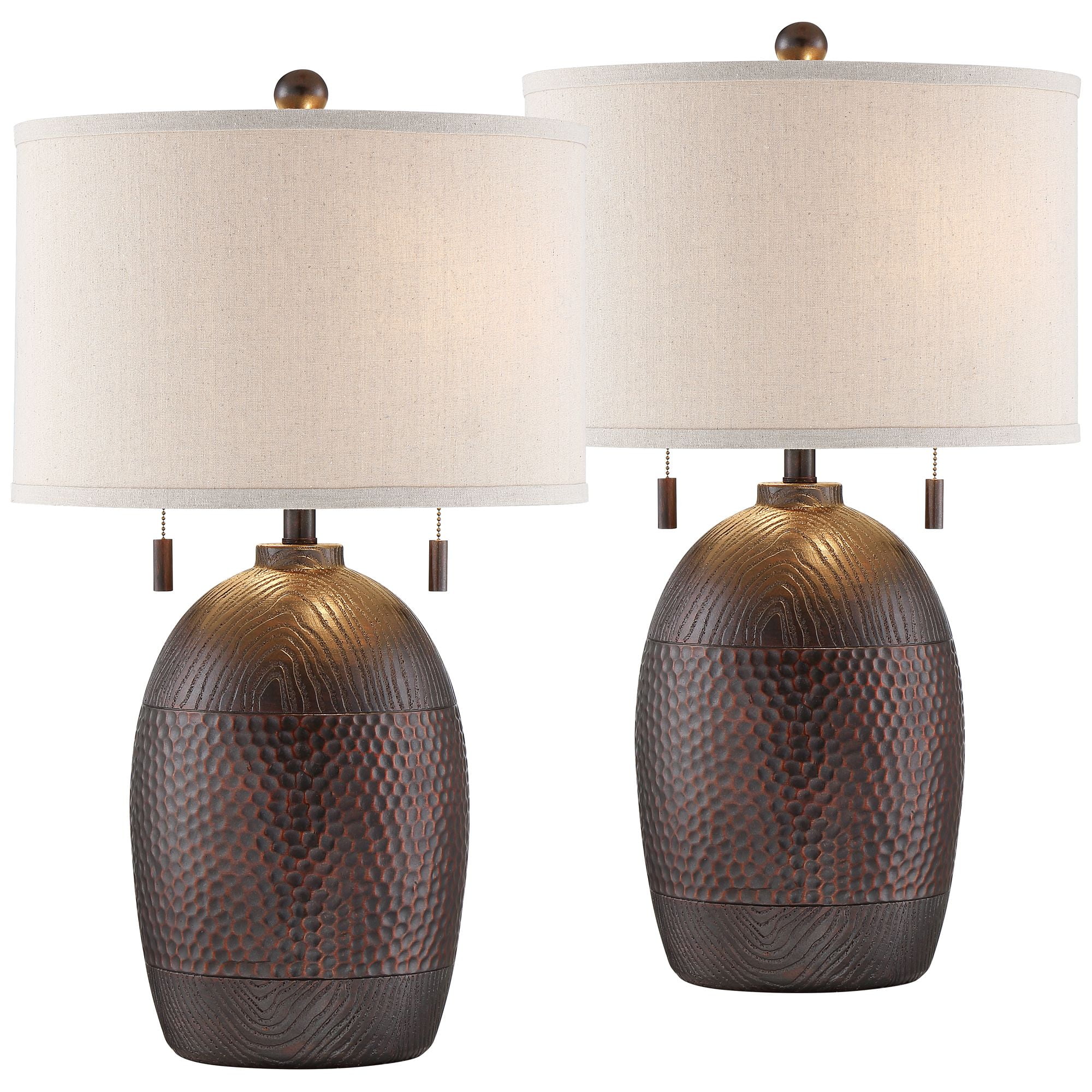 Franklin Iron Works Byron 27 1/2" Tall Farmhouse Rustic Country Cottage Table Lamps Set of 2 Pull Chain Brown Living Room Bedroom