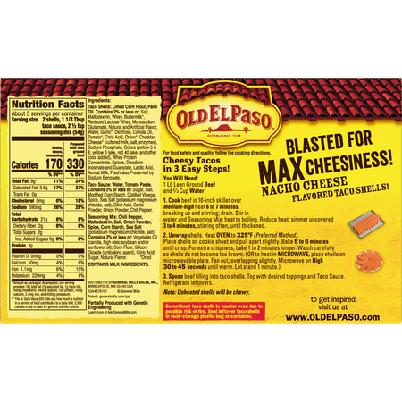 Old El Paso Stand 'N Stuff Bold Nacho Cheese Flavored Taco Dinner Kit, 9.5 oz.