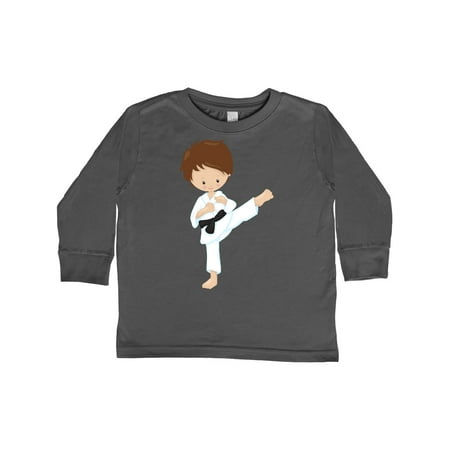 

Inktastic Cute Boy Brown Hair Karate Pose Black Belt Gift Toddler Boy Girl Long Sleeve T-Shirt