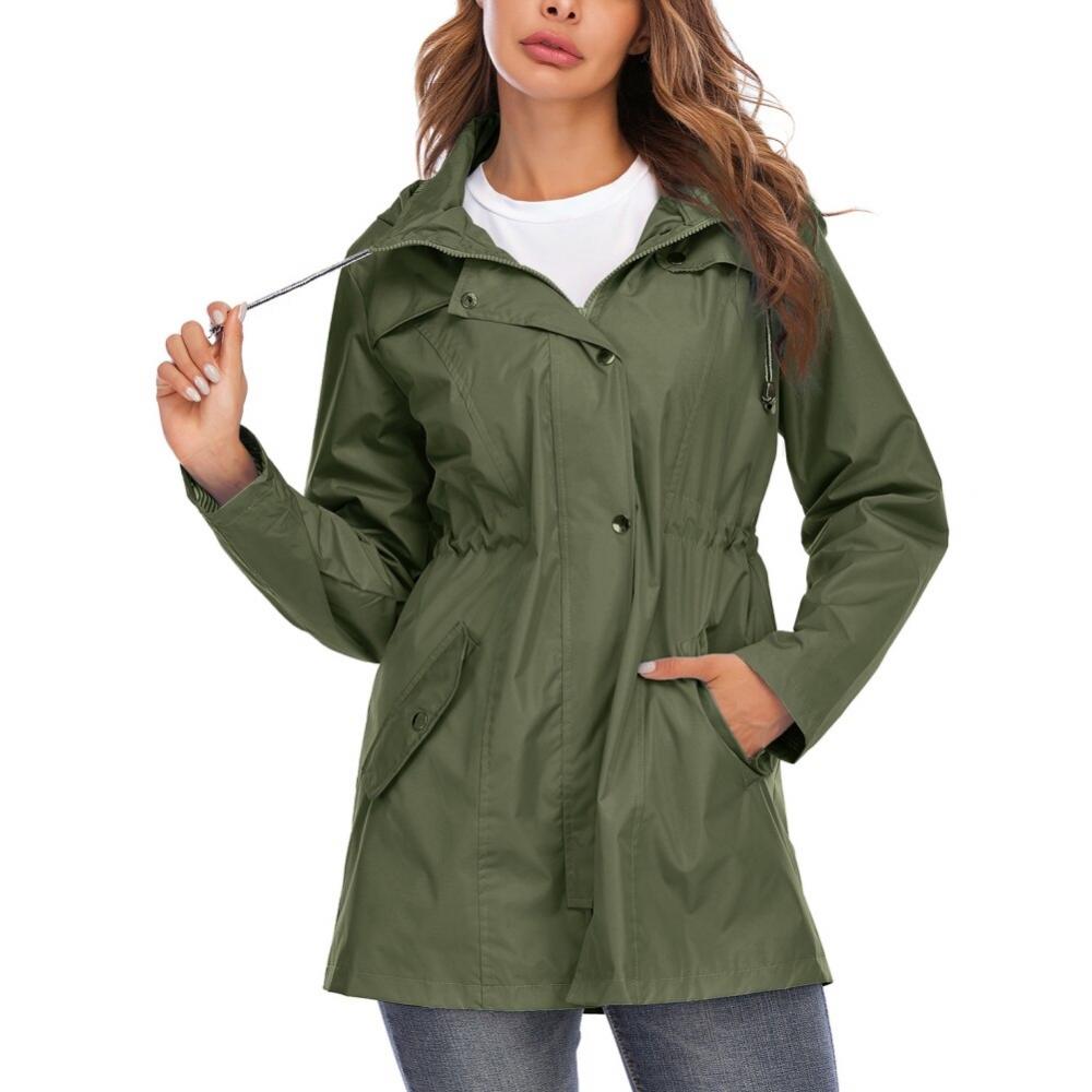 Women's Fashion Waterproof Windproof Raincoat Striped Lining Lightweight Jacket with Hood Long Fashion Outdoor Jacket - image 2 of 6