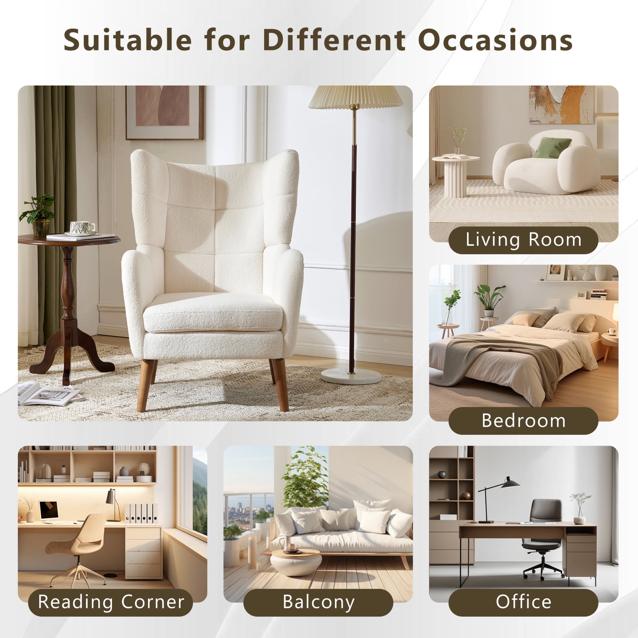 Christopher Knight Home Mid Century Accent Chair, Comfy Teddy Upholstered with Birch Wood Legs, White