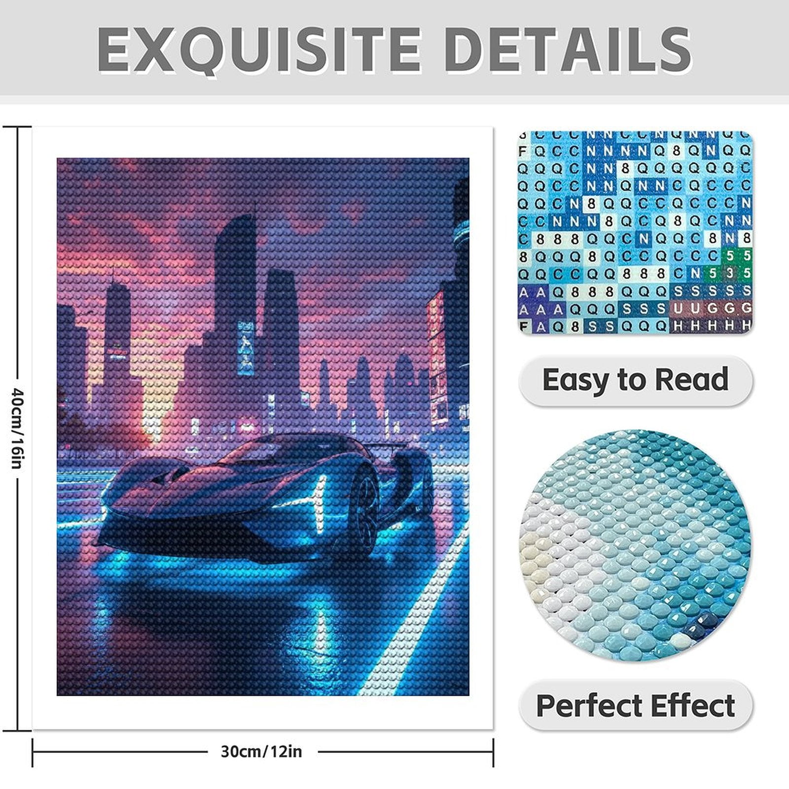 Diamond Art Kit for Adults, Futuristic Neon City Sports Car Diamond Painting for Adults Beginners, DIY Diamond Art Painting Kits, 5D Diamond Painting Crafts for Home Decor 12x16 Frameless
