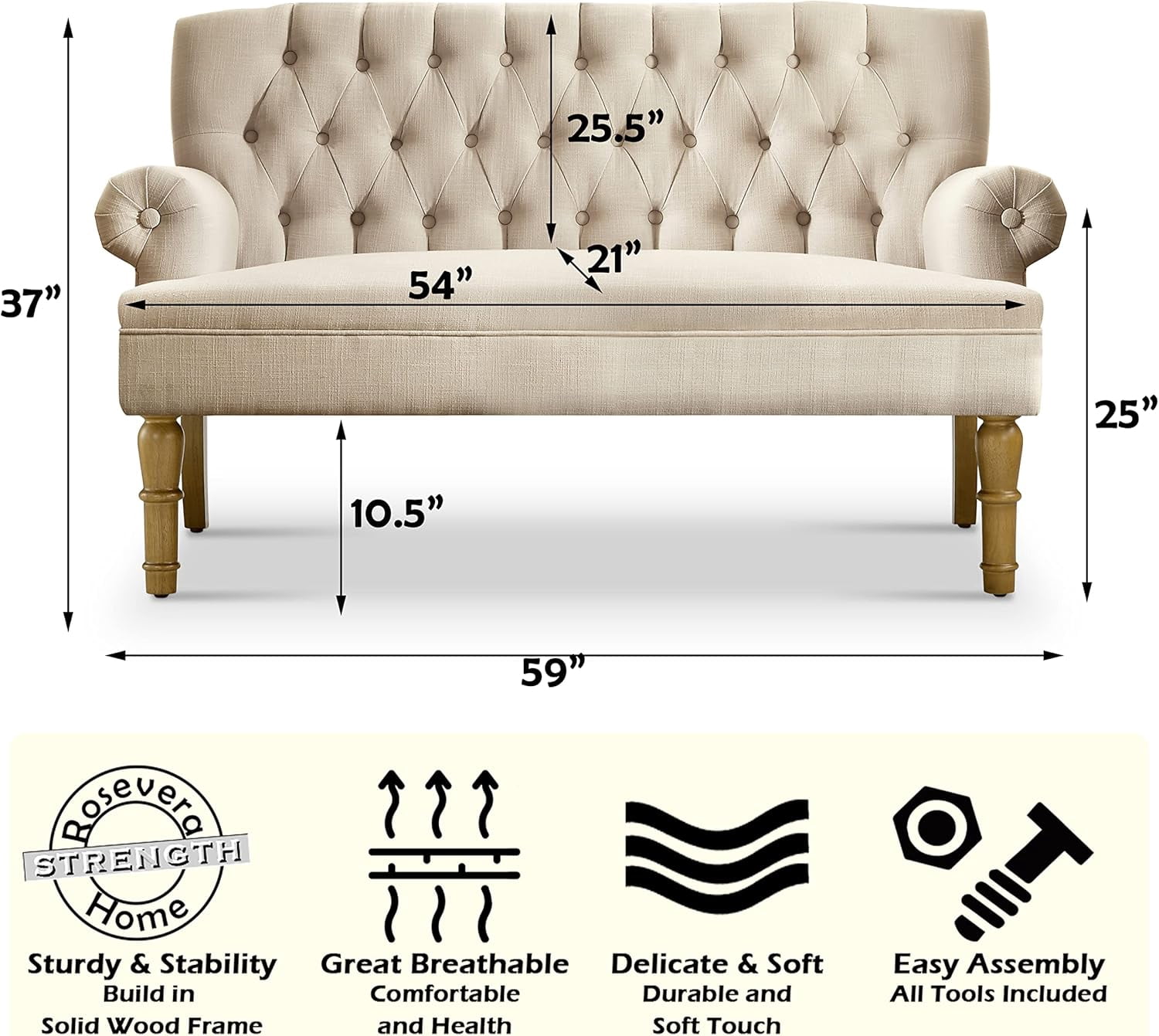 SENCHO GINSYTALIOR 59" W Loveseat Sofa, Mid Century Modern Decor Love Seat Couches for Living Room, Button Tufted Upholstered Small Couch for Bedroom