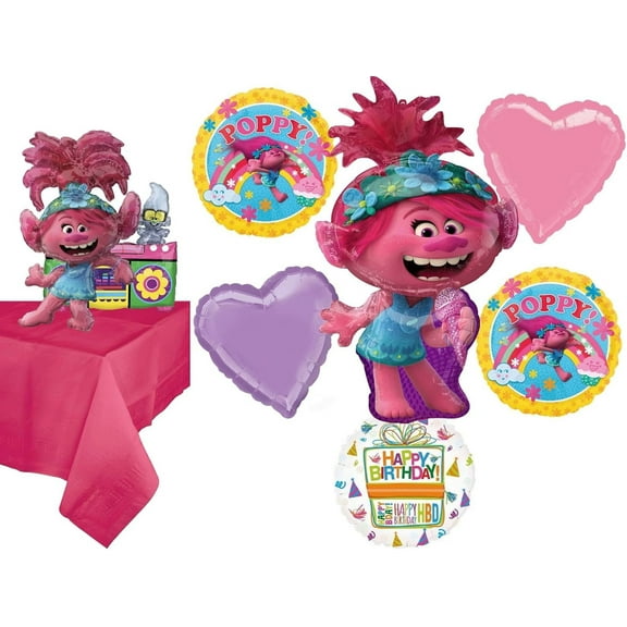 Trolls Poppy Birthday Party Supplies Balloon Bouquet Decorations 7pc