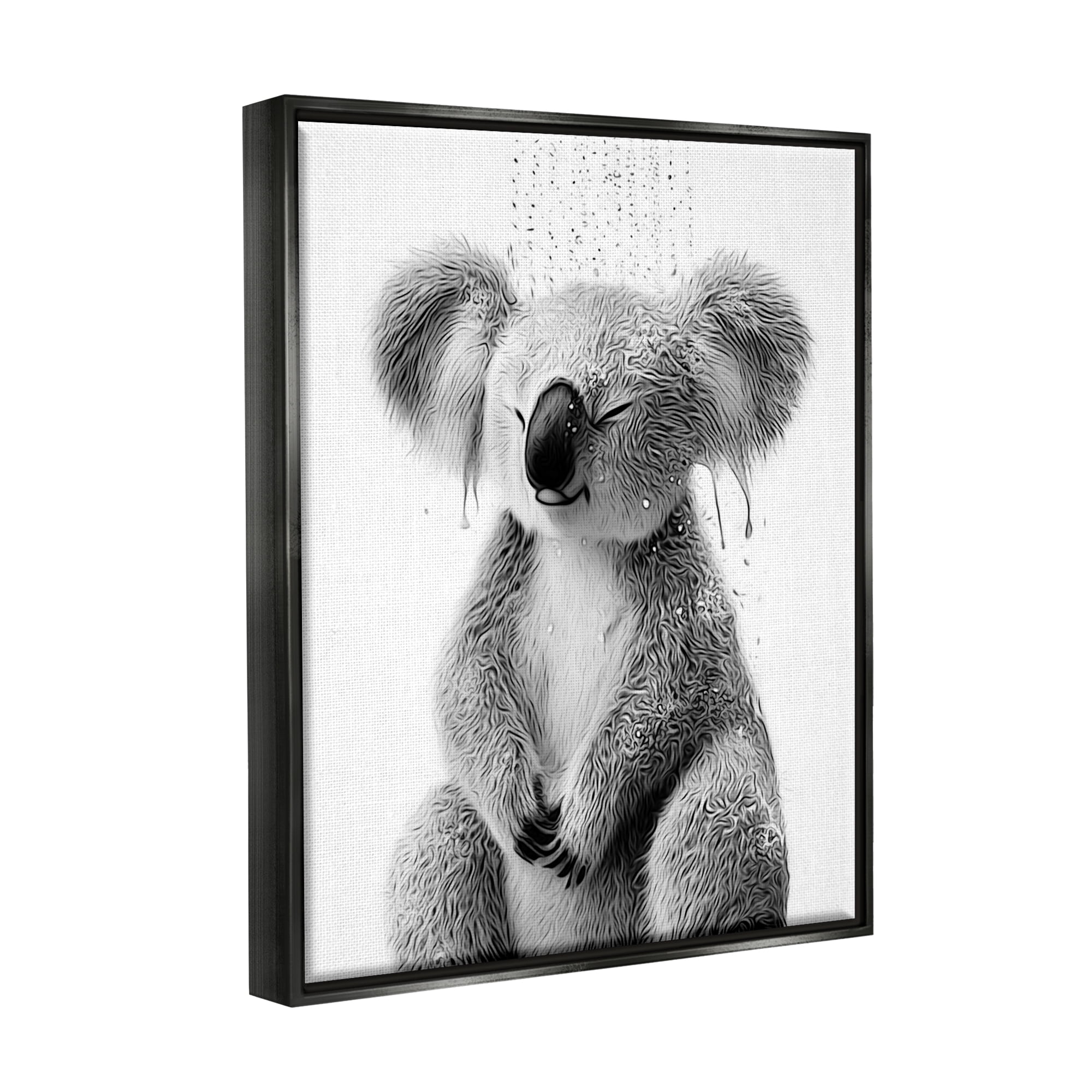Stupell Industries Koala Bathroom Splash Animals & Insects Painting Black Floater Framed Canvas Art Print Wall Art, 17 x 21