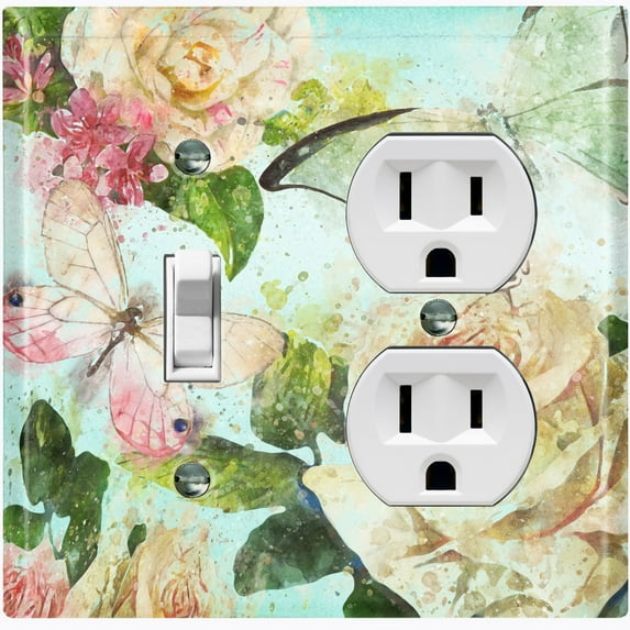 Metal Light Switch Plate Outlet Cover Flower White Rose Teal Wallpaper ROS014