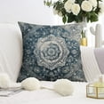 thumbnail image 4 of Boho Blue Carpet Pattern Linen Ethnic Design Throw Pillow Covers 18 X 18 Inch, Set Of 4, Linen Study Sofa Cushion Cover Indoor Living Room Home Decor, 4 of 6