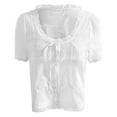 thumbnail image 4 of Hauaitttt Trendy Women's T Shirts for Casual and Vacation Wear Short Sleeve Round Neck with Lace Hollow Out Detail and Bow Tie Design Women Casual Tee Sleeve Shirt Loose Fit Womens Top T Shirts Tops, 4 of 5