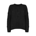 thumbnail image 3 of Women's Oversized Cable Knit Crewneck Sweater, Chunky Ribbed Pullover Top with Relaxed Fit for Fall Winter 2025 Fashion, Cozy Comfort Wear and Casual Everyday Outfits Black L, 3 of 3